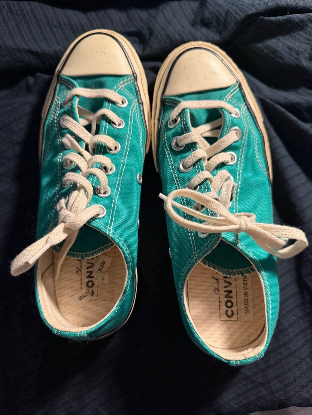 Converse Teal Low Top Canvas Sneakers with Cream Laces